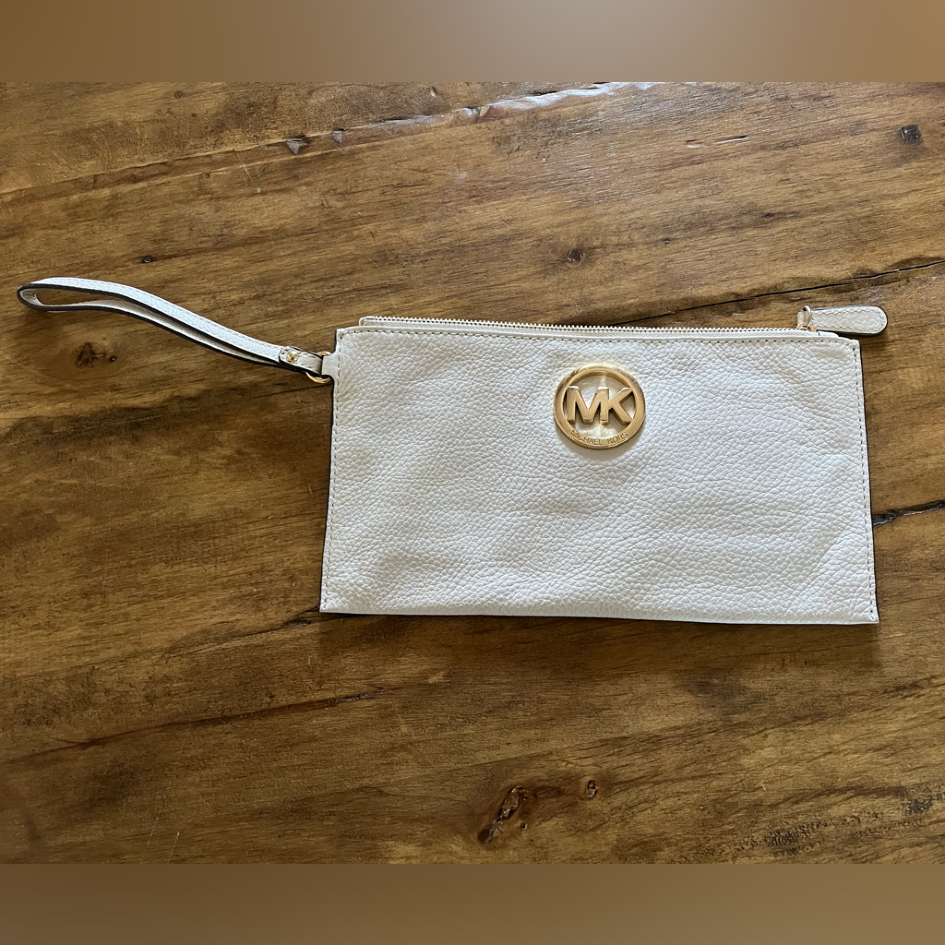 Michael Kors Mk Ivory Leather Wristlet